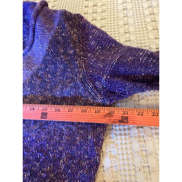 Coldwater Creek Purple Sweater Sz Large 25% Wool V Neck Variegated Fuzzy Striped - Picture 9 of 12